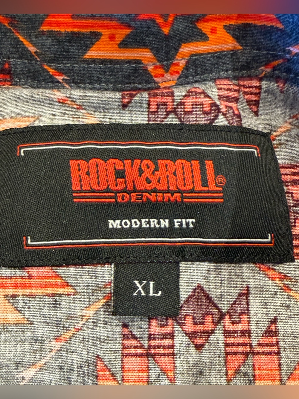 Rock & Roll Denim Mens X-Large Aztec Long Sleeve Pearl Snap Western Shirt - Picture 3 of 7